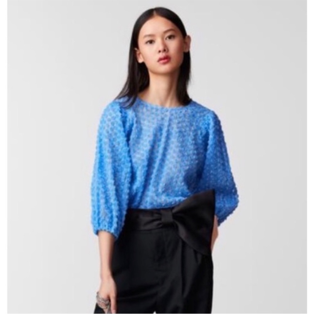 Zara Blue Rosette Puff Sleeve Blouse